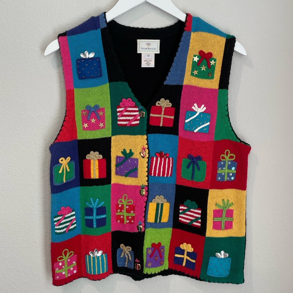 Vintage Susan Bristol bright novelty Christmas sweater vest